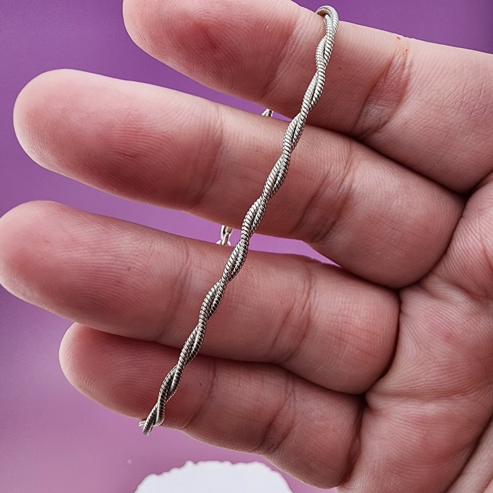 Silver Tone Twisted Double Snake Chain Bracelet Minimalist Modern Lobster Clasp